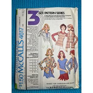 McCalls Sewing pattern 4617 pullover top shirt cardigan 1970s size 16 18 20